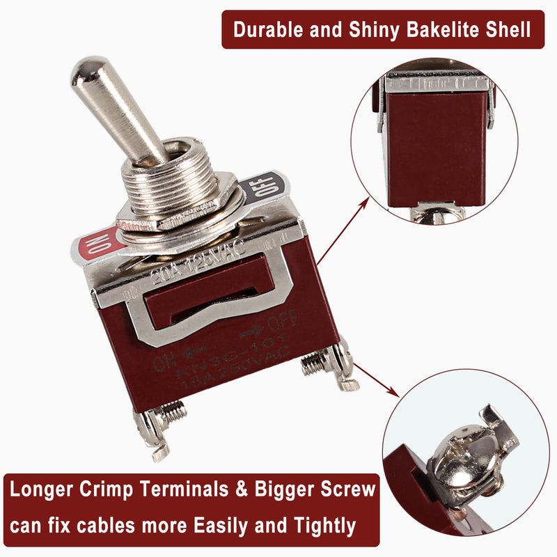 DMWD 2pcs Heavy Duty Rocker Toggle Switch 30A 12VDC / 20A 120VAC SPST 2Pin ON/Off Electric Pull Push Switch Bakelite Housing with Waterproof Boot Cap for Car Truck Boat Marine (Brown) - Image 4